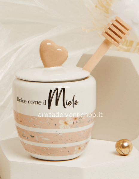 25102 - Portamiele rosa con spargimiele dimensioni 7 x 7 x 10 cm - SCATOLA A SCELTA