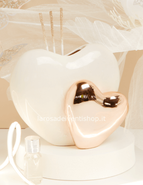 25131 - Profumatore doppio cuore bianco e oro rosa Piccolo 11x5.5x9 cm - SCATOLA A SCELTA