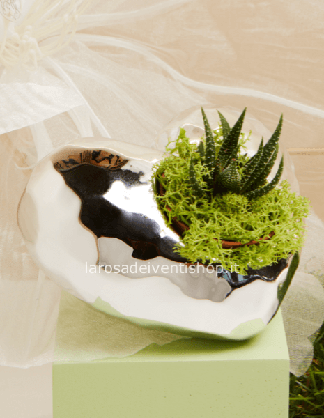 Vaso cuore orizzontale argento con pianta