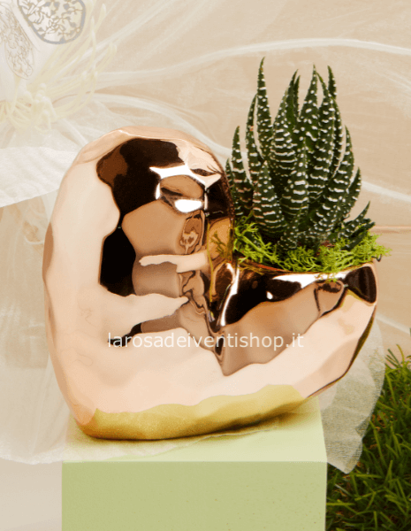 Vaso cuore verticale oro rosa con pianta