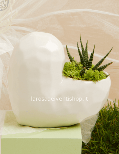Vaso cuore verticale bianco con pianta