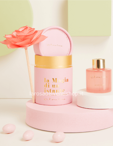 25151F - Profumatore rosa con fiore piccolo diametro 4.5 x h 6 cm - SCATOLA REGALO