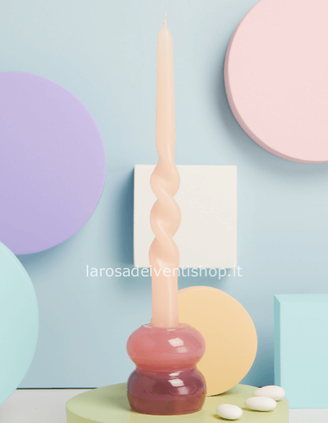 25157 - Candelabro in vetro rosa e viola dimensioni 6.3 x 6.5 cm - SENZA CANDELA SCATOLA A  SCELTA