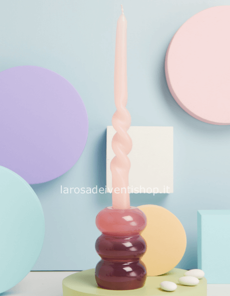 25167 - Candelabro in vetro rosa e viola dimensioni 6,3 x 9.5 cm - SENZA CANDELA SCATOLA A SCELTA