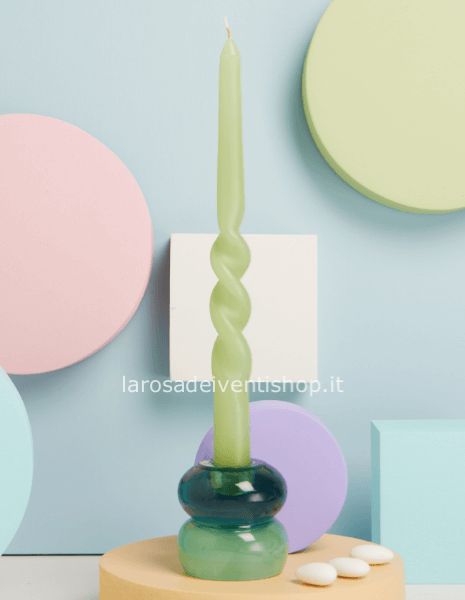 25158 - Candelabro in vetro sfumato verde dimensioni 6.3 x 6.5 cm - SENZA CANDELA SCATOLA A SCELTA