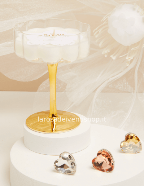 25182 - Candela in bicchiere in vetro trasparente/oro 10 x 13 cm - SCATOLA CLASSICA