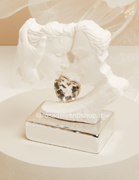 25186 - Coppia Innamorati con base e cuore argento dimensioni 12 x 11 x 5 cm - SCATOLA A SCELTA