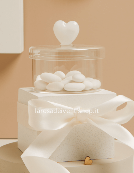 25191 - Scatolina in vetro con cuore bianco dimensioni 9.6 x 7 cm - SCATOLA A SCELTA