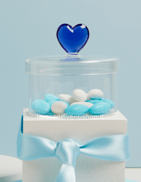 25193 - Scatolina in vetro con cuore blu dimensioni 9.6 x 7 cm - SCATOLA A SCELTA