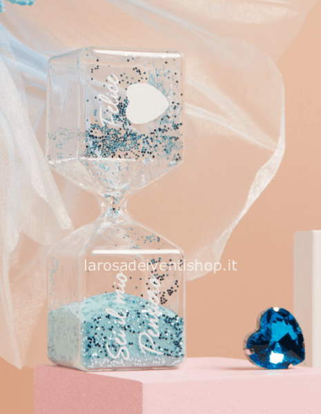 25213 - Clessidra azzurra piccola dimensioni 3.8 x 3.8 x 11.7 cm - SCATOLA A SCELTA
