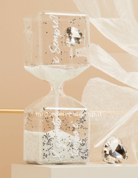 25211C - Clessidra bianca piccola con cuore dimensioni 3.8 x 3.8 x 11.7 cm - SCATOLA A SCELTA