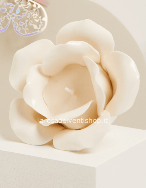 25224 - Portacandela bianca a forma di rosa con candela dim. 9.5x9.5x6.5 cm - SCATOLA A SCELTA