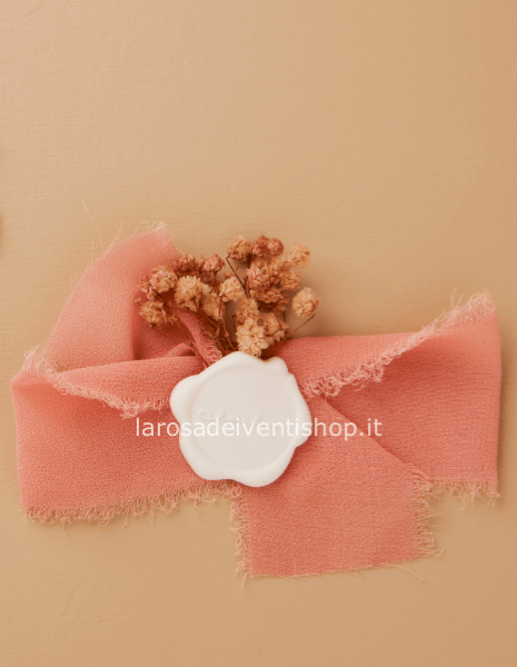 25233 - Applicazione fiocco in chiffon rosa con decoro dimensioni 11,5 cm