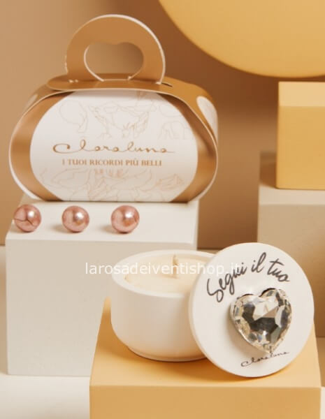 25329/CAND - Scatola con candela piccola e cuore strass argento diametro 6 x 4 cm - SCATOLA BOTANICA