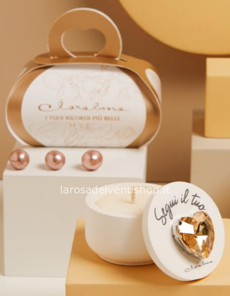 Scatola piccola cuore strass oro con candela