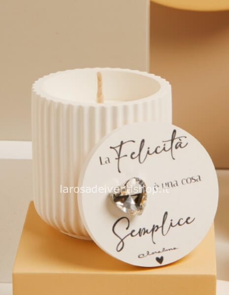 25332/CAND - Scatola media con cuore strass argento e candela diam. 7  x 8.5 cm - SCATOLA A SCELTA