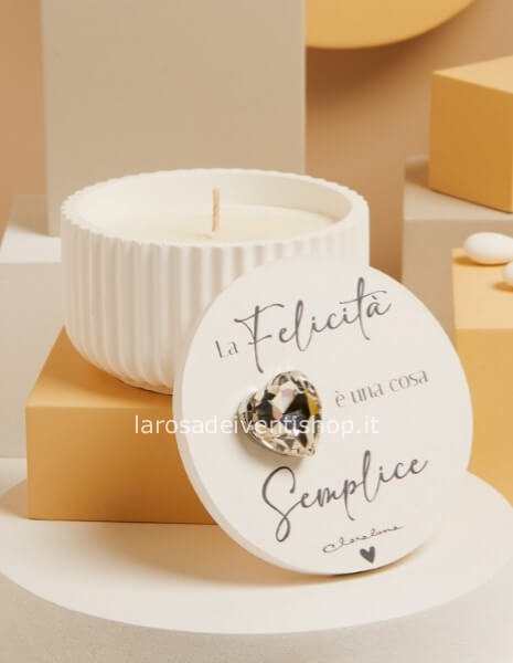 Scatolina grande con cuore strass argento e candela