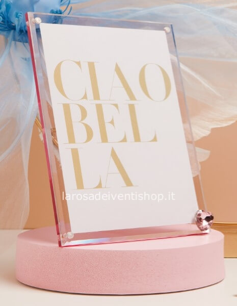 Portafoto plexiglass grande cuore strass rosa