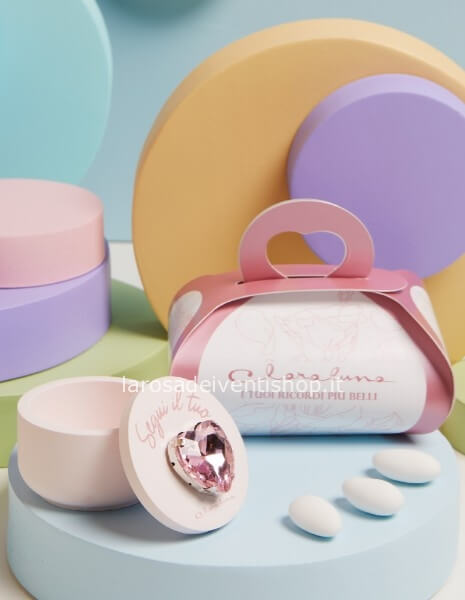 25345- Scatola piccola con cuore strass rosa diametro 6 x 4 cm - SCATOLA BOTANICA