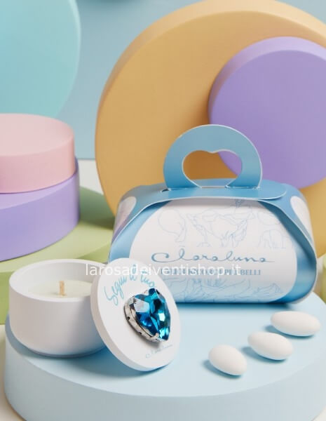 25346/CAND - Scatola con candela piccola e cuore strass blu diametro 6 x 4 cm - SCATOLA BOTANICA