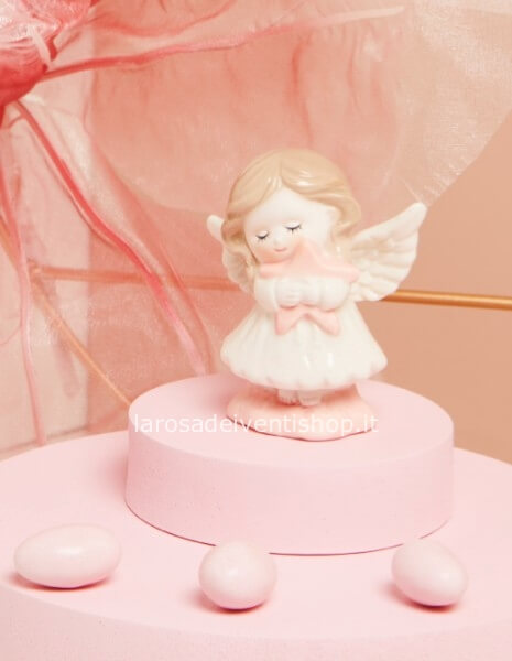 23350 - Angioletto in ceramica rosa dimensioni 6x4x7.5 cm - NO SCATOLA