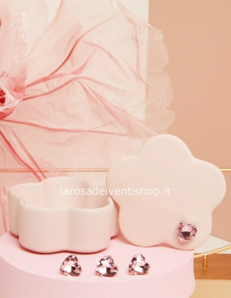 Scatolina fiore con cuore strass rosa