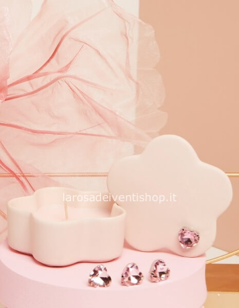 25354/CAND- Scatola fiore con cuore strass rosae candela dim. 10.8x10.8x6 cm - SCATOLA A SCELTA