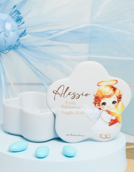Scatolina fiore azzurra personalizzabile