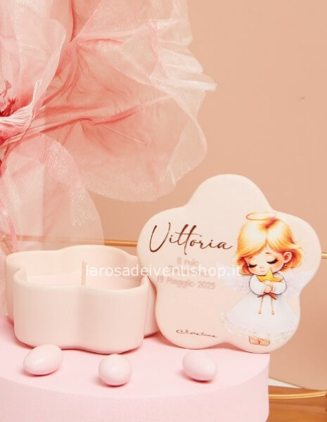 25356/CAND - Scatola fiore rosa personalizzabile con candela dim.10.8x10.8x6 cm - SCATOLA A SCELTA