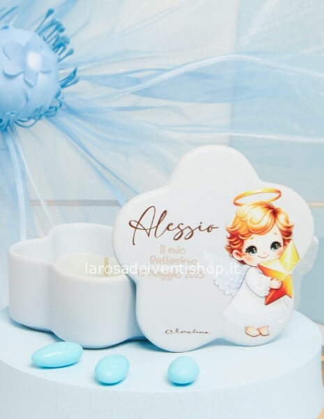 25361/CAND-Scatola fiore azzurra personalizzabile con candela dim.10.8x10.8x6 cm - SCATOLA A SCELTA