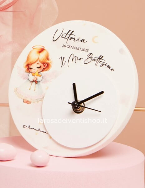 25358 - Orologio tondo personalizzabile rosa diametro 14 x 1 cm - SCATOLA A SCELTA