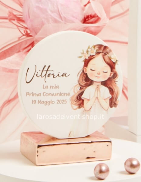 25366 - Icona bambina personalizzabile con base oro rosa diametro 10.5 x 12.5 cm - SCATOLA A SCELTA