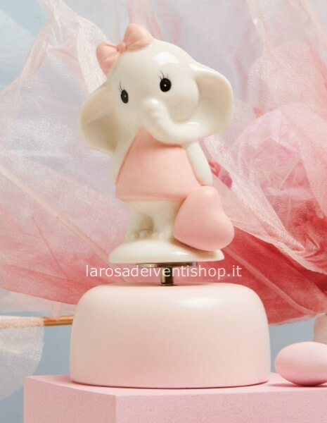 25395 - Carillon con elefantino rosa h 14 cm - SCATOLA A SCELTA