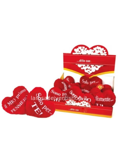Cuore rosso con filo h 15 cm con frasi d'amore assortite.