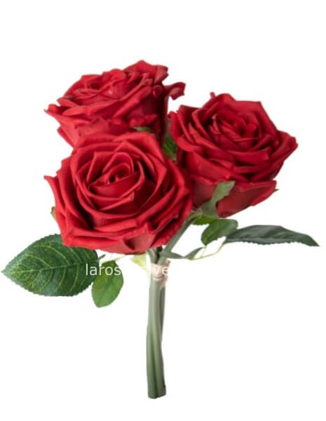 Mazzo sintetico composto da 3 rose natural touch colore rosso h 30 cm