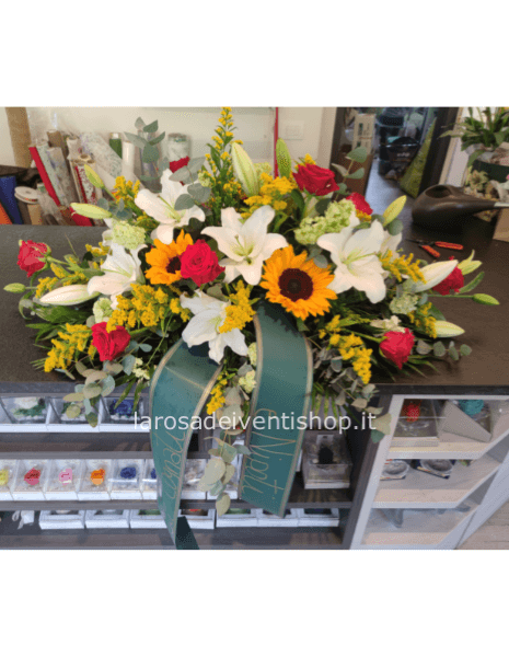Cuscino funebre con girasoli