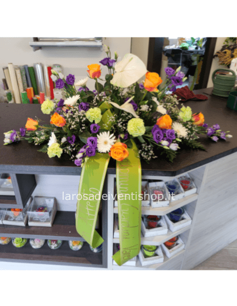 Cuscino funebre con fiori misti colorati