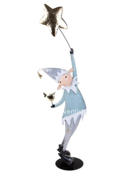 Folletto in metallo con stella colore Tiffany e Verde dimensioni 12x12xh88 cm 