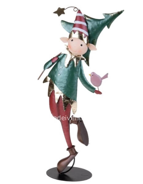 Folletto in metallo con albero colore Rosso e Oro dimensioni 12x12xh62 cm 